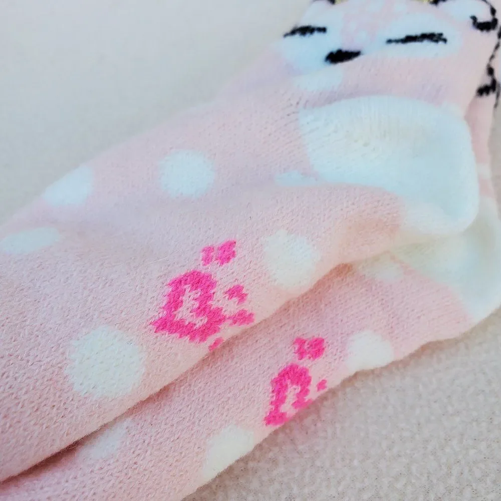 Justice pink and white reindeer slipper socks